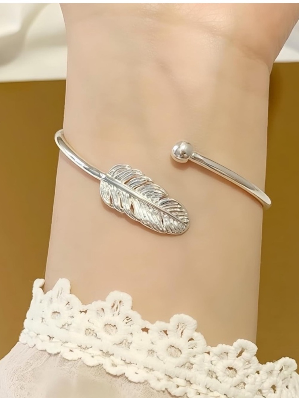 Silver Feather Cuff Bracelet